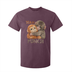 Team Punch Viral Baby Monkey T Shirt For Kid Cute Monkey Hugging Plush Toy Internet Trend Gift TS02 Maroon Print Your Wear