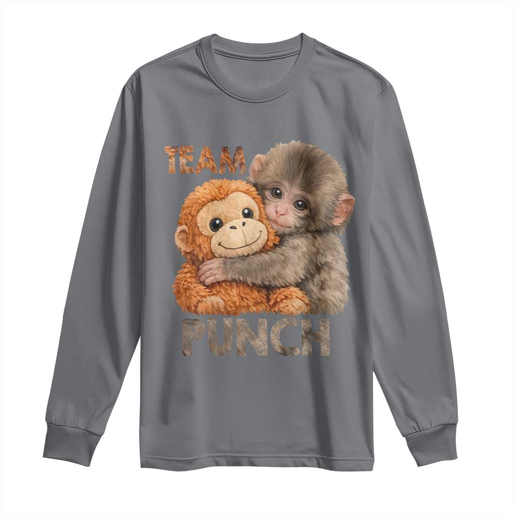Team Punch Viral Baby Monkey Long Sleeve Shirt Cute Monkey Hugging Plush Toy Internet Trend Gift TS02 Charcoal Print Your Wear