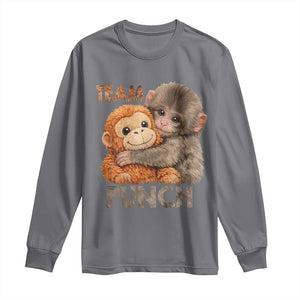 Team Punch Viral Baby Monkey Long Sleeve Shirt Cute Monkey Hugging Plush Toy Internet Trend Gift TS02 Charcoal Print Your Wear