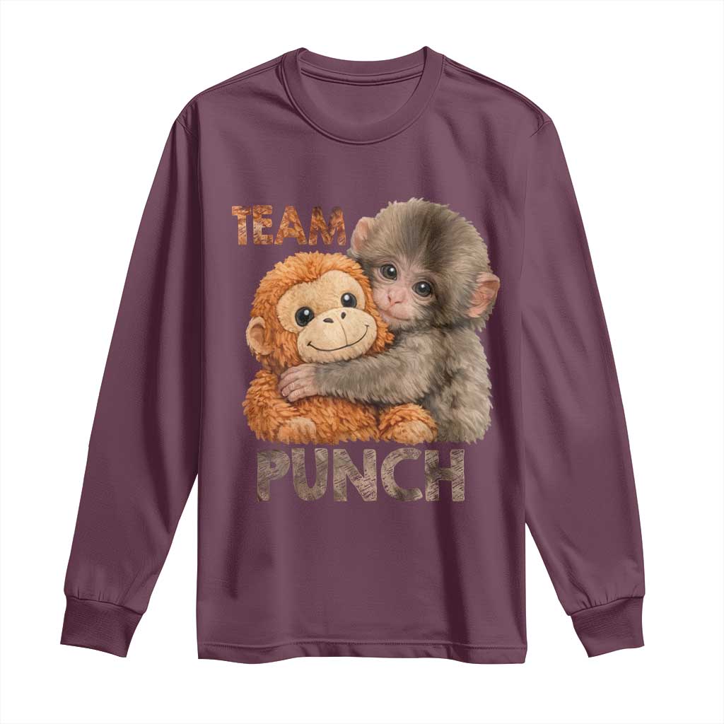 Team Punch Viral Baby Monkey Long Sleeve Shirt Cute Monkey Hugging Plush Toy Internet Trend Gift TS02 Maroon Print Your Wear