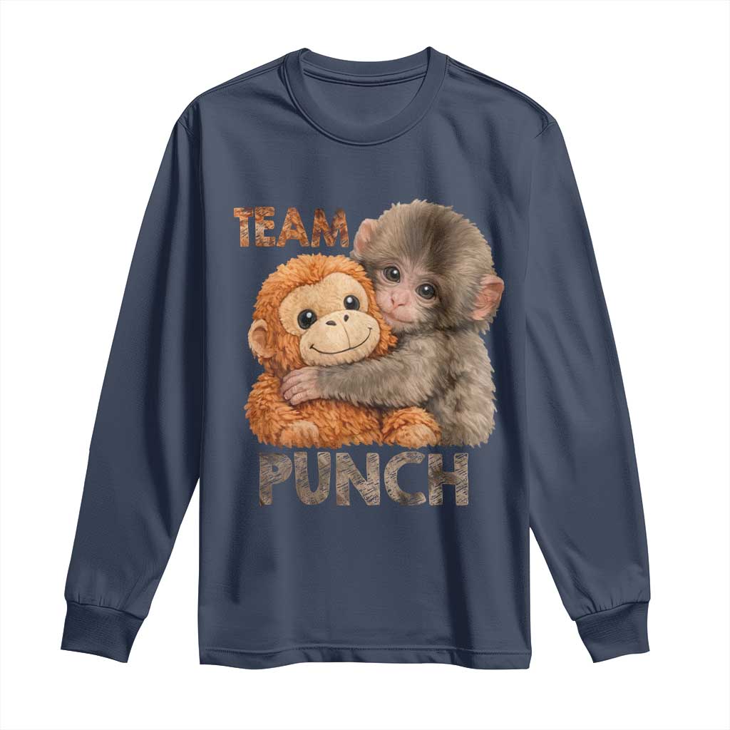 Team Punch Viral Baby Monkey Long Sleeve Shirt Cute Monkey Hugging Plush Toy Internet Trend Gift TS02 Navy Print Your Wear