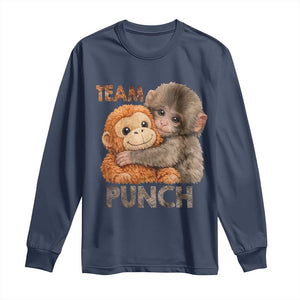 Team Punch Viral Baby Monkey Long Sleeve Shirt Cute Monkey Hugging Plush Toy Internet Trend Gift TS02 Navy Print Your Wear