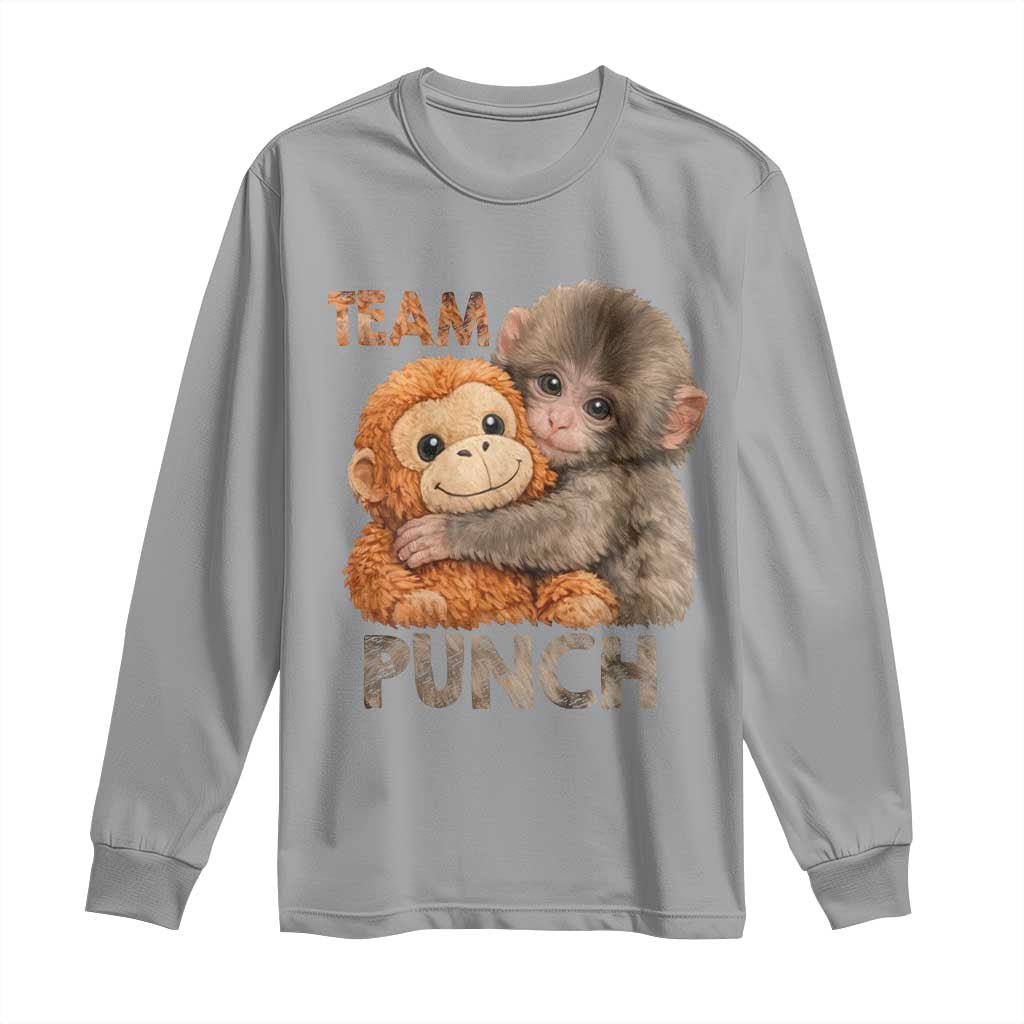 Team Punch Viral Baby Monkey Long Sleeve Shirt Cute Monkey Hugging Plush Toy Internet Trend Gift TS02 Sport Gray Print Your Wear