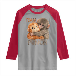 Team Punch Viral Baby Monkey Raglan Shirt Cute Monkey Hugging Plush Toy Internet Trend Gift TS02 Sport Gray Red Print Your Wear