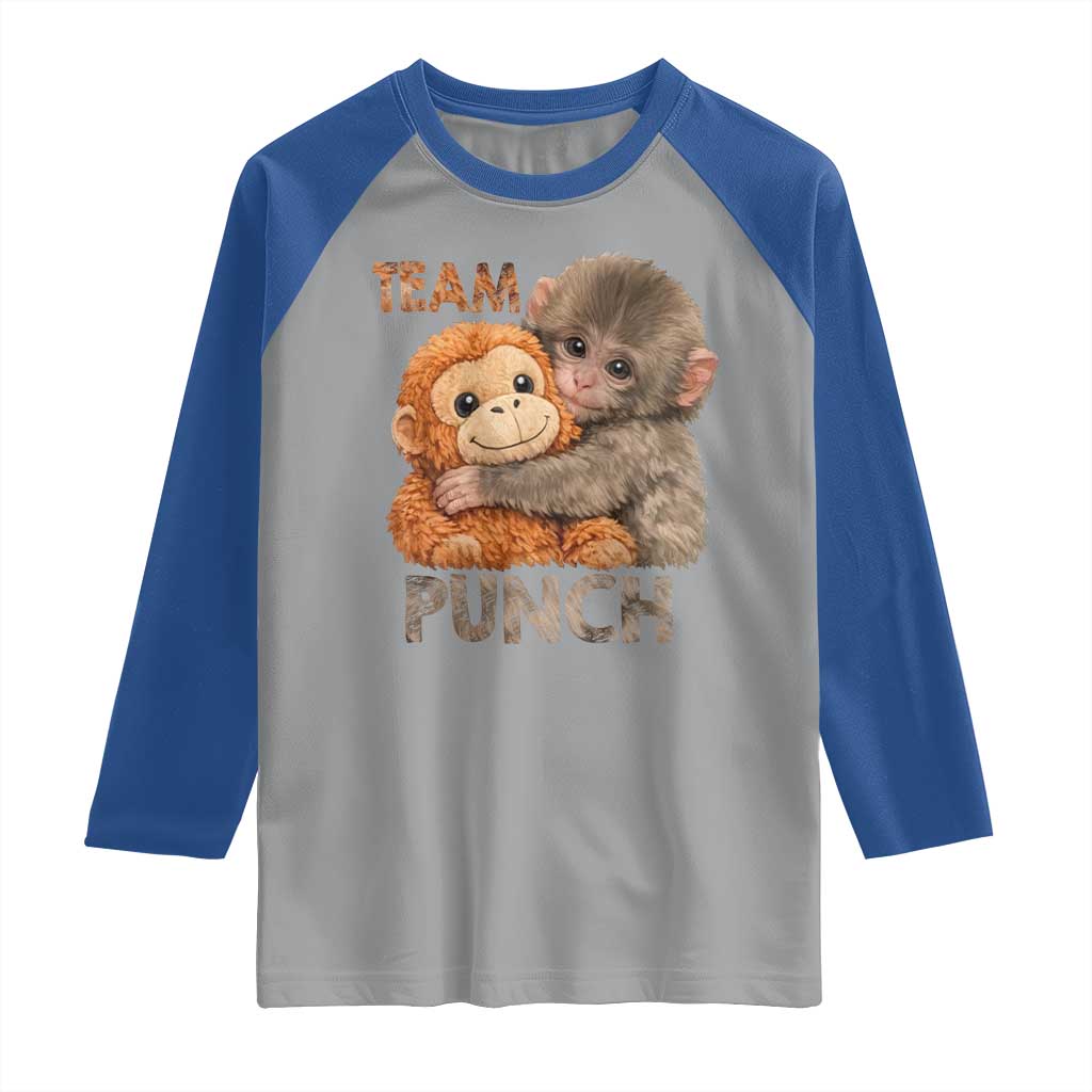 Team Punch Viral Baby Monkey Raglan Shirt Cute Monkey Hugging Plush Toy Internet Trend Gift TS02 Sport Gray Royal Print Your Wear