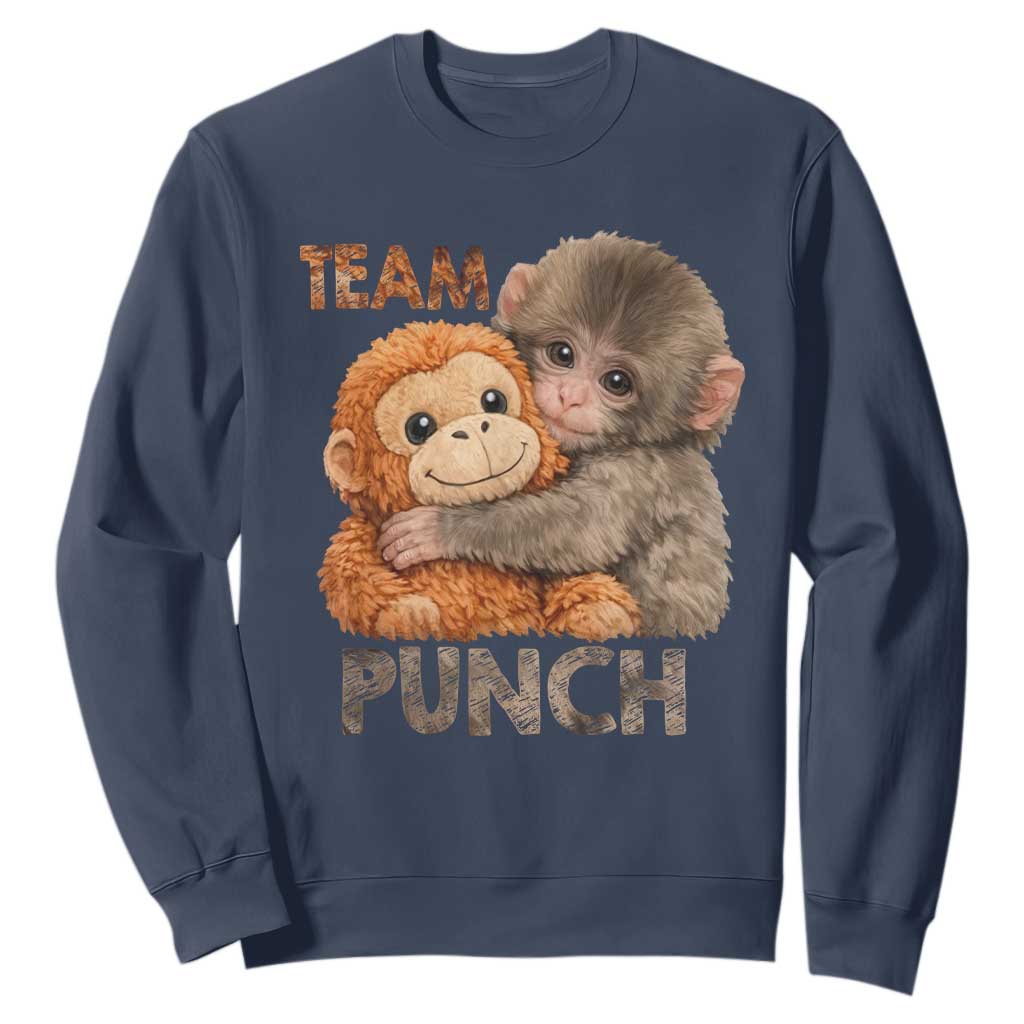 Team Punch Viral Baby Monkey Sweatshirt Cute Monkey Hugging Plush Toy Internet Trend Gift TS02 Navy Print Your Wear