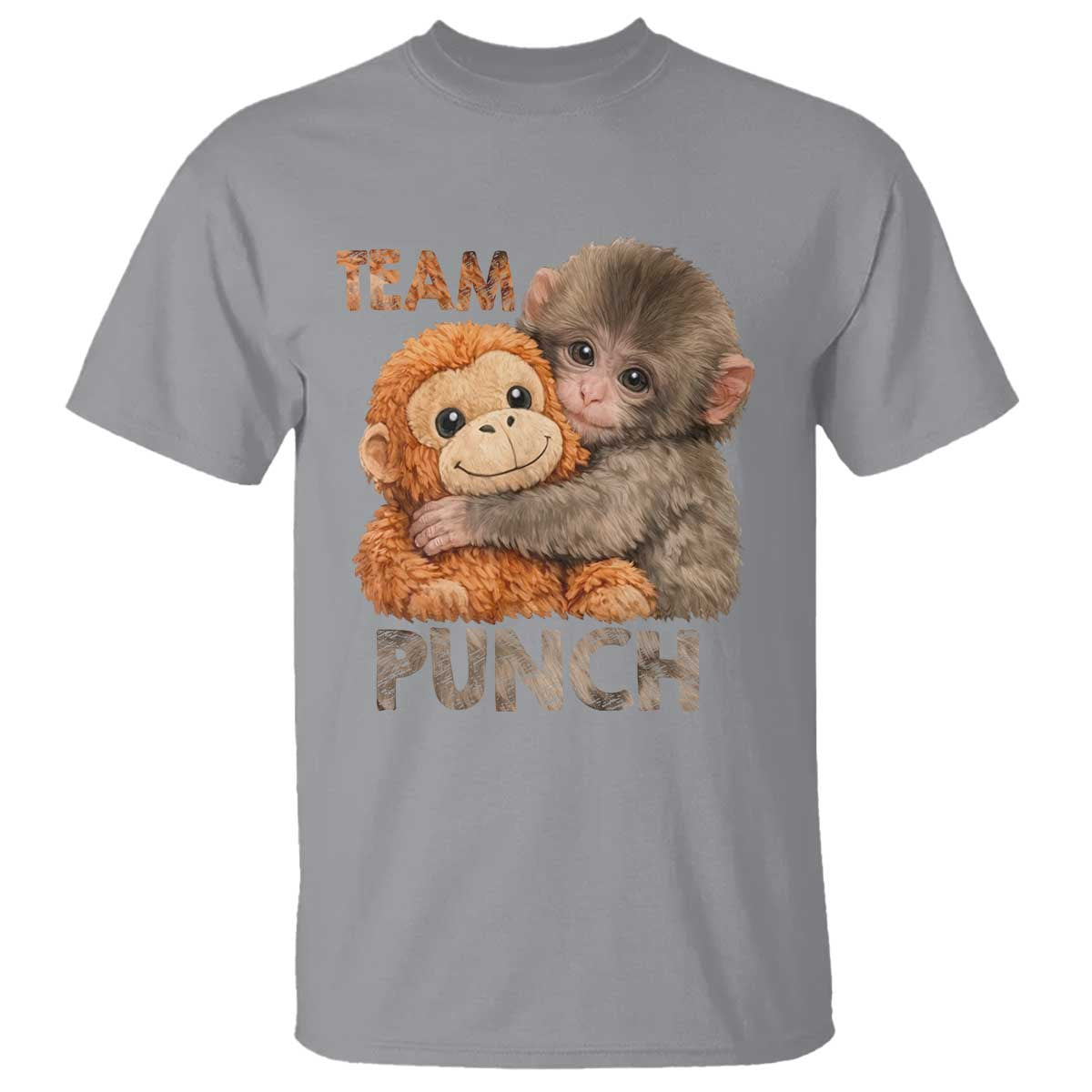 Team Punch Viral Baby Monkey T Shirt Cute Monkey Hugging Plush Toy Internet Trend Gift TS02 Sport Gray Print Your Wear