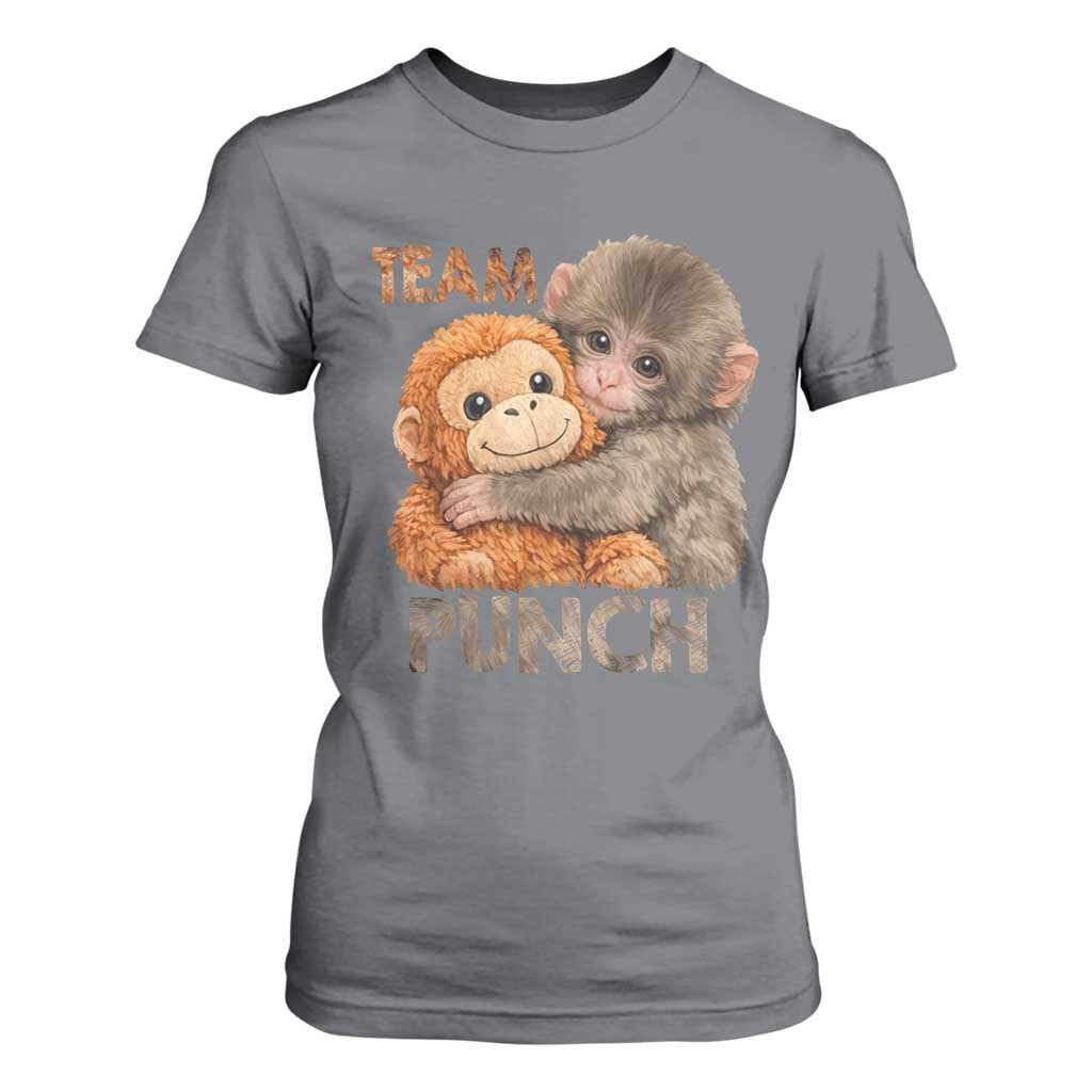 Team Punch Viral Baby Monkey T Shirt For Women Cute Monkey Hugging Plush Toy Internet Trend Gift TS02 Charcoal Print Your Wear
