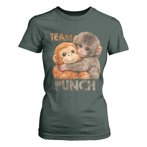 Team Punch Viral Baby Monkey T Shirt For Women Cute Monkey Hugging Plush Toy Internet Trend Gift TS02 Dark Forest Green Print Your Wear