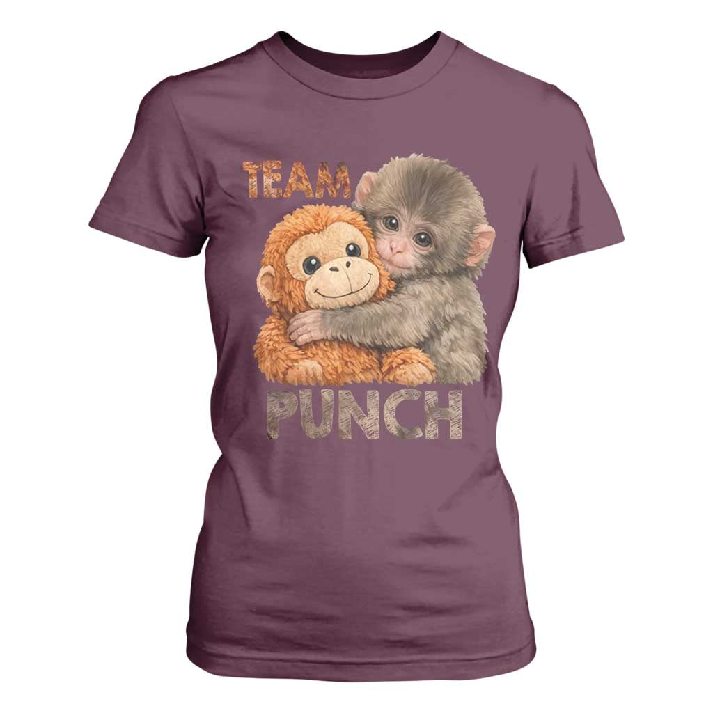 Team Punch Viral Baby Monkey T Shirt For Women Cute Monkey Hugging Plush Toy Internet Trend Gift TS02 Maroon Print Your Wear