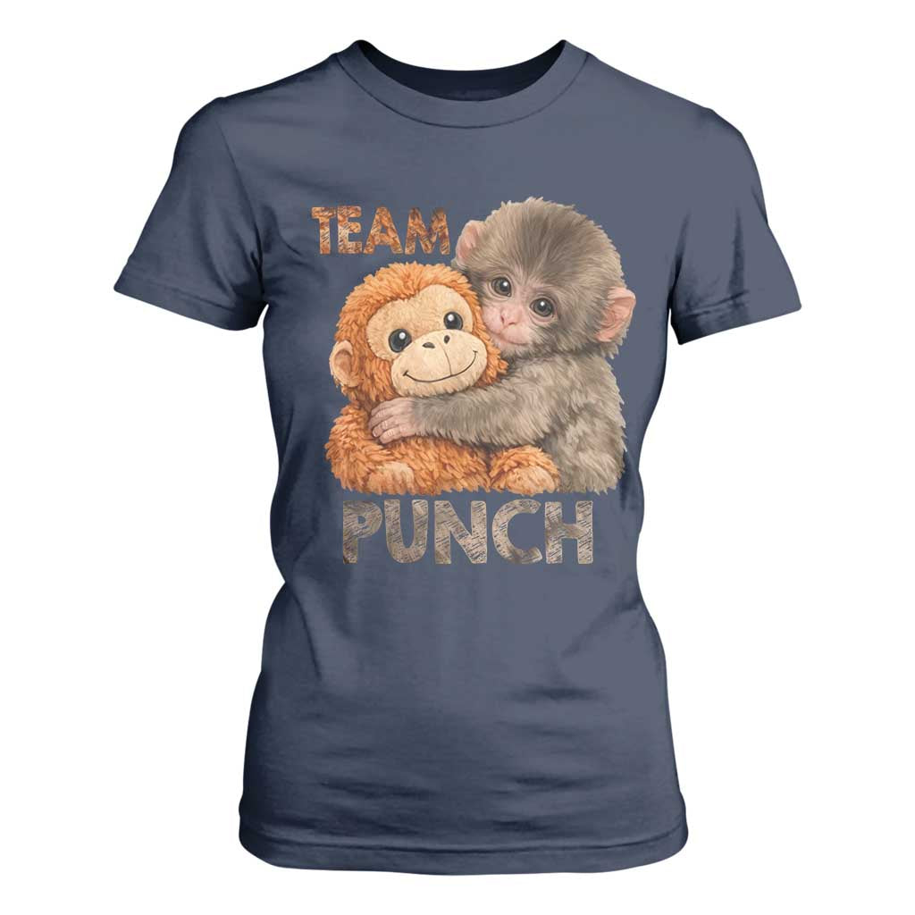 Team Punch Viral Baby Monkey T Shirt For Women Cute Monkey Hugging Plush Toy Internet Trend Gift TS02 Navy Print Your Wear