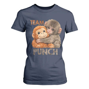Team Punch Viral Baby Monkey T Shirt For Women Cute Monkey Hugging Plush Toy Internet Trend Gift TS02 Navy Print Your Wear