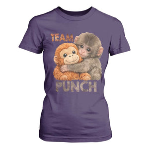 Team Punch Viral Baby Monkey T Shirt For Women Cute Monkey Hugging Plush Toy Internet Trend Gift TS02 Purple Print Your Wear