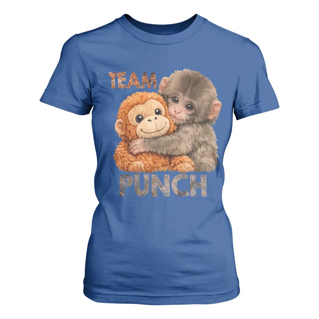 Team Punch Viral Baby Monkey T Shirt For Women Cute Monkey Hugging Plush Toy Internet Trend Gift TS02 Royal Blue Print Your Wear
