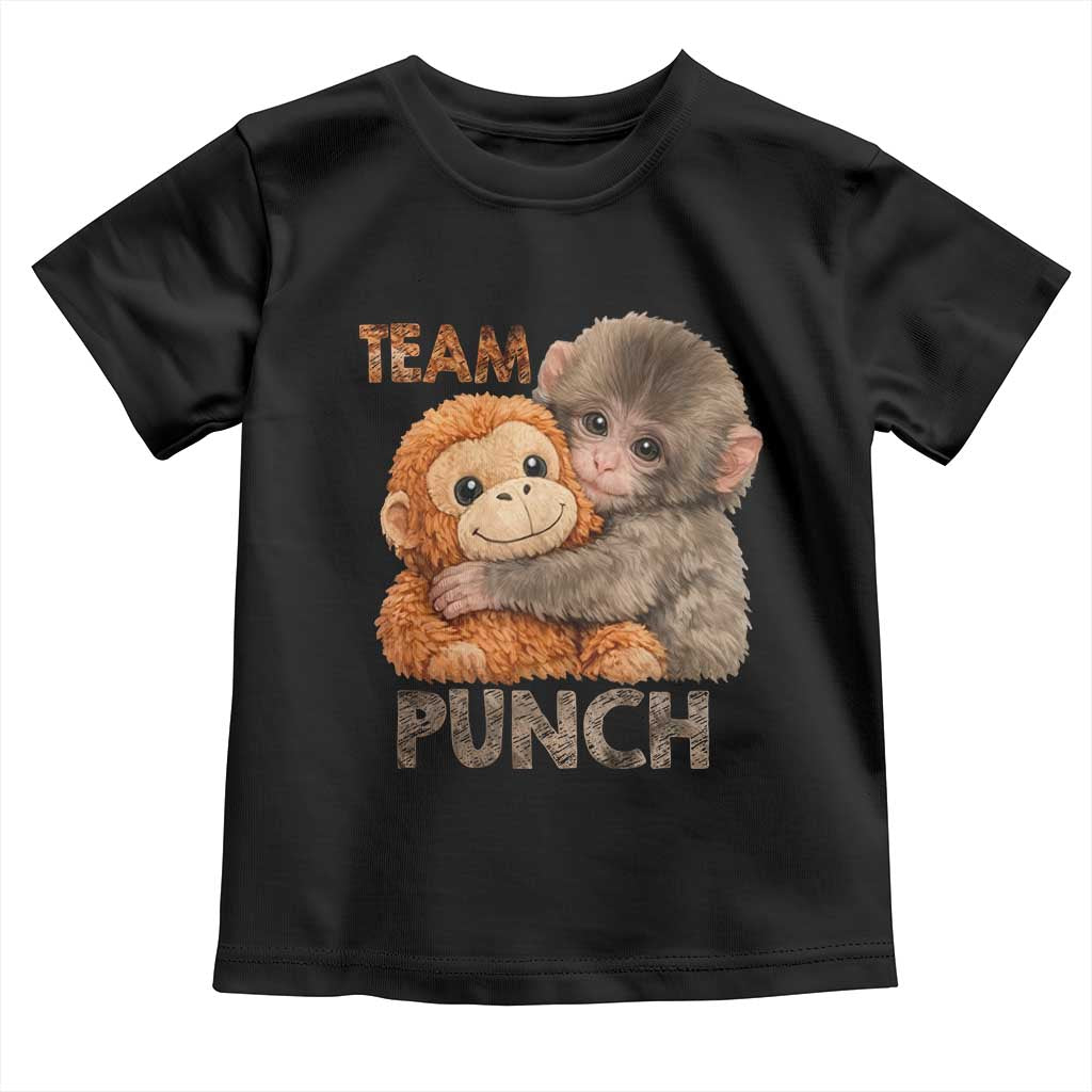 Team Punch Viral Baby Monkey Toddler T Shirt Cute Monkey Hugging Plush Toy Internet Trend Gift TS02 Black Print Your Wear
