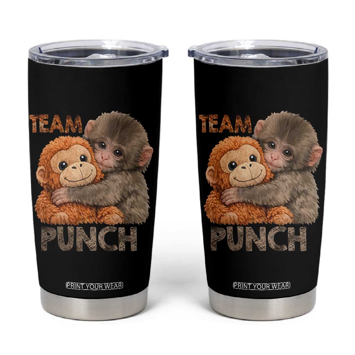 Team Punch Viral Baby Monkey Tumbler Cup Cute Monkey Hugging Plush Toy Internet Trend Gift TS02 Black Print Your Wear