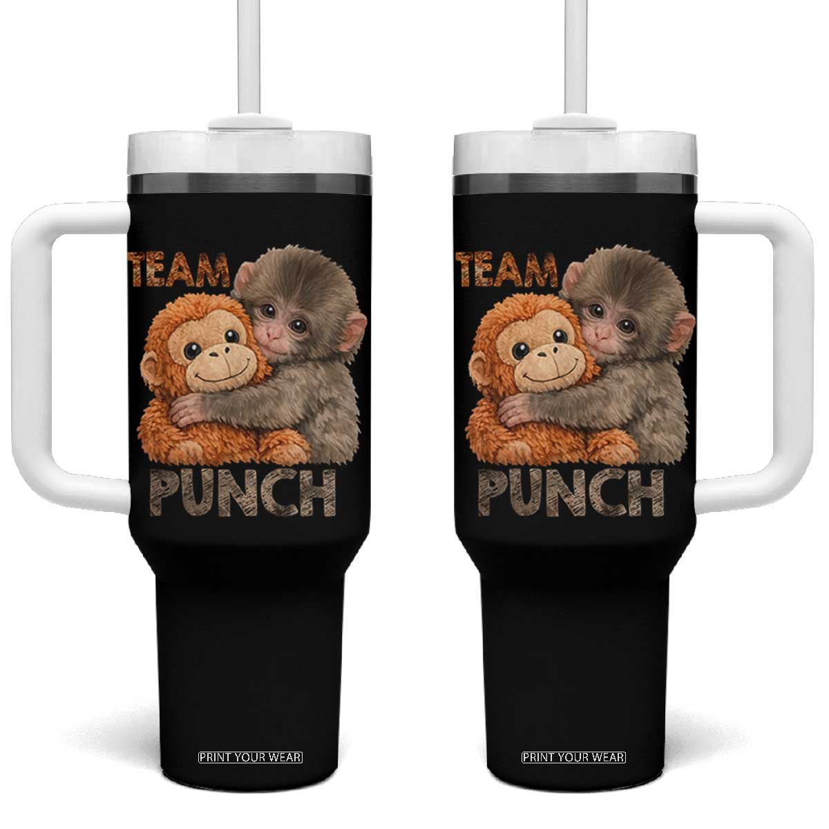 Team Punch Viral Baby Monkey Tumbler With Handle Cute Monkey Hugging Plush Toy Internet Trend Gift TS02 One Size: 40 oz Black Print Your Wear