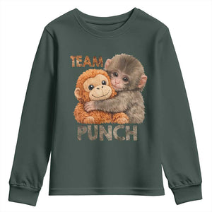 Team Punch Viral Baby Monkey Youth Sweatshirt Cute Monkey Hugging Plush Toy Internet Trend Gift TS02 Dark Forest Green Print Your Wear