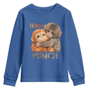 Team Punch Viral Baby Monkey Youth Sweatshirt Cute Monkey Hugging Plush Toy Internet Trend Gift TS02 Royal Blue Print Your Wear