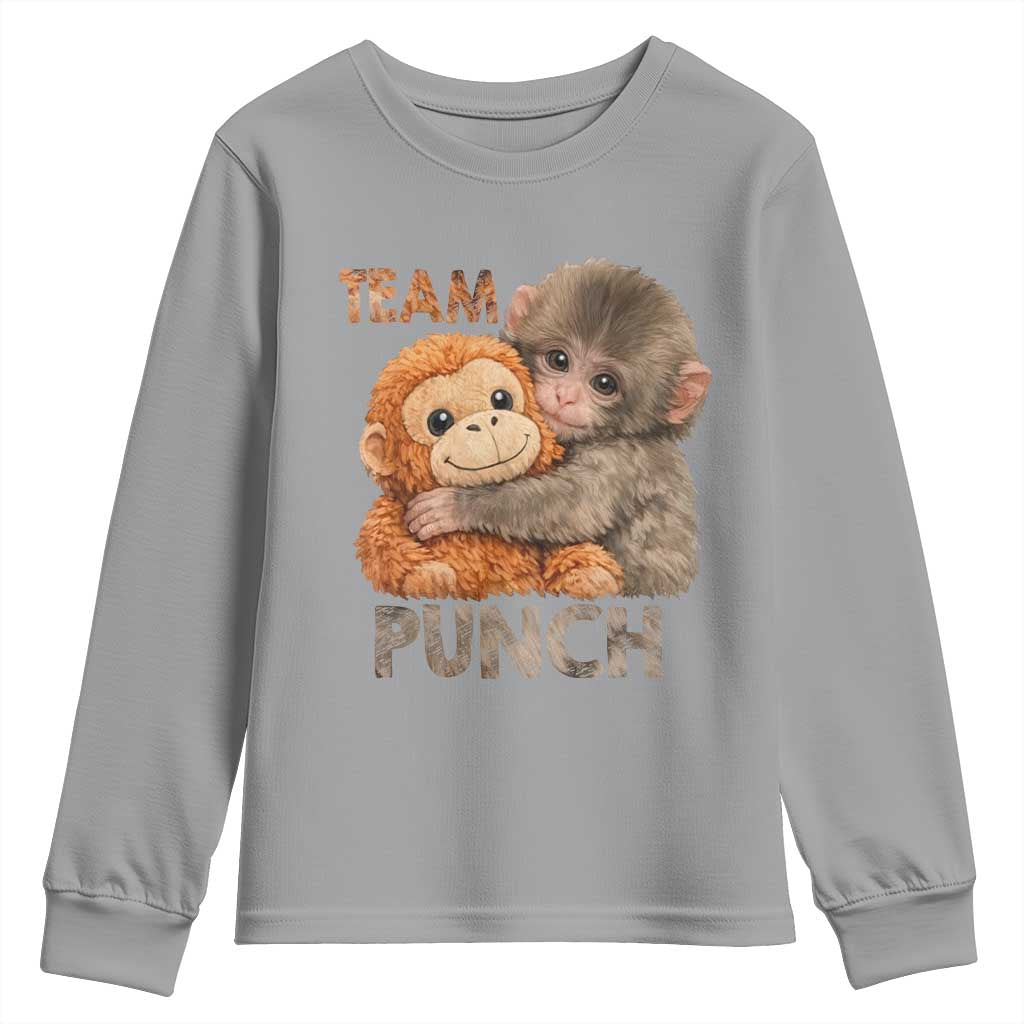 Team Punch Viral Baby Monkey Youth Sweatshirt Cute Monkey Hugging Plush Toy Internet Trend Gift TS02 Sport Gray Print Your Wear