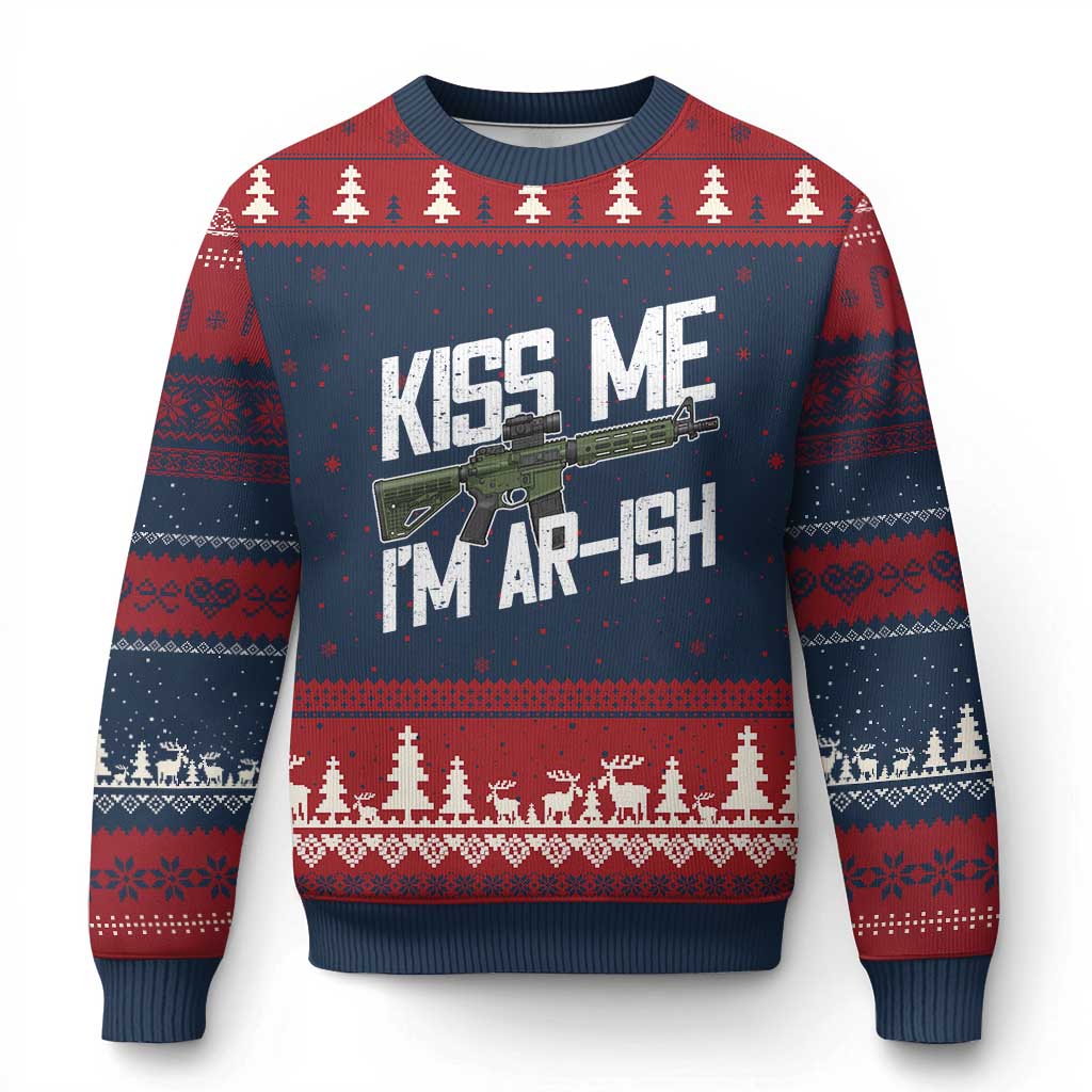 Kiss Me Im ARish Funny St Patricks Day Ugly Christmas Sweater Tactical Irish Humor for Gun Enthusiasts TS02 Navy Red Print Your Wear