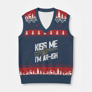Kiss Me Im ARish Funny St Patricks Day V-Neck Knit Sweater Vest Tactical Irish Humor for Gun Enthusiasts TS02 Navy Red Print Your Wear