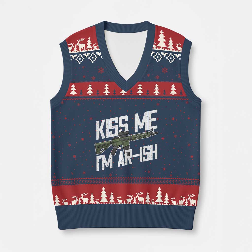Kiss Me Im ARish Funny St Patricks Day V-Neck Knit Sweater Vest Tactical Irish Humor for Gun Enthusiasts TS02 Navy Red Print Your Wear