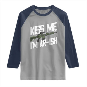 Kiss Me Im ARish Funny St Patricks Day Raglan Shirt Tactical Irish Humor for Gun Enthusiasts TS02 Sport Gray Navy Print Your Wear
