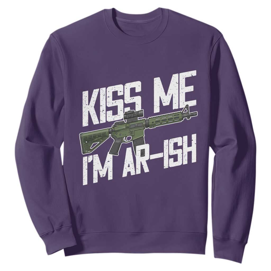Kiss Me Im ARish Funny St Patricks Day Sweatshirt Tactical Irish Humor for Gun Enthusiasts TS02 Purple Print Your Wear