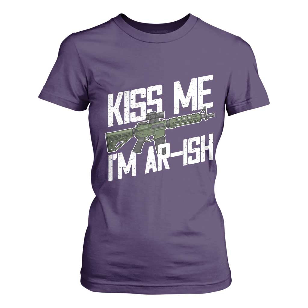 Kiss Me Im ARish Funny St Patricks Day T Shirt For Women Tactical Irish Humor for Gun Enthusiasts TS02 Purple Print Your Wear