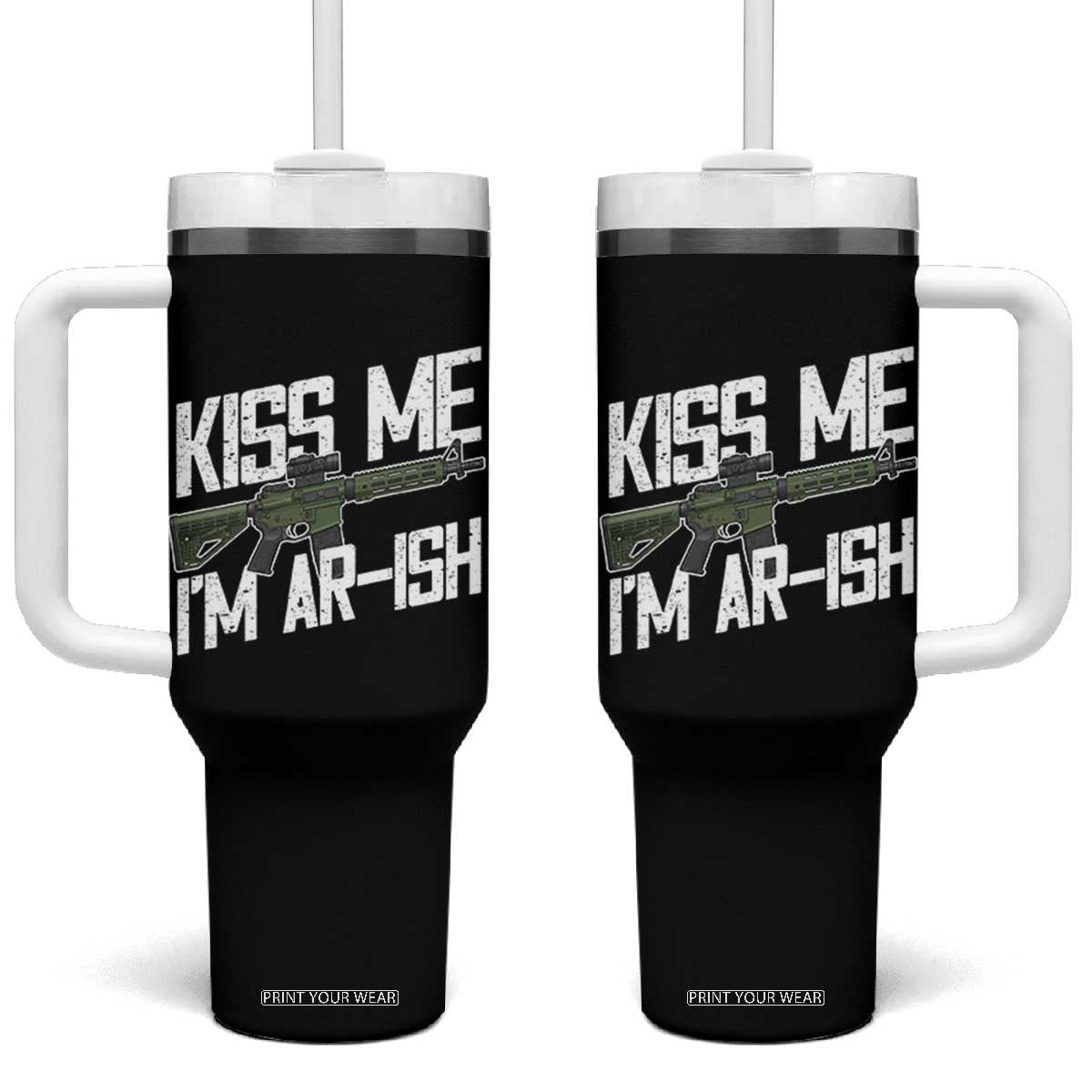 Kiss Me Im ARish Funny St Patricks Day Tumbler With Handle Tactical Irish Humor for Gun Enthusiasts TS02 One Size: 40 oz Black Print Your Wear