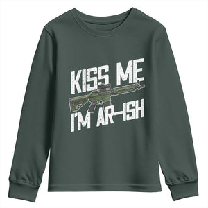 Kiss Me Im ARish Funny St Patricks Day Youth Sweatshirt Tactical Irish Humor for Gun Enthusiasts TS02 Dark Forest Green Print Your Wear