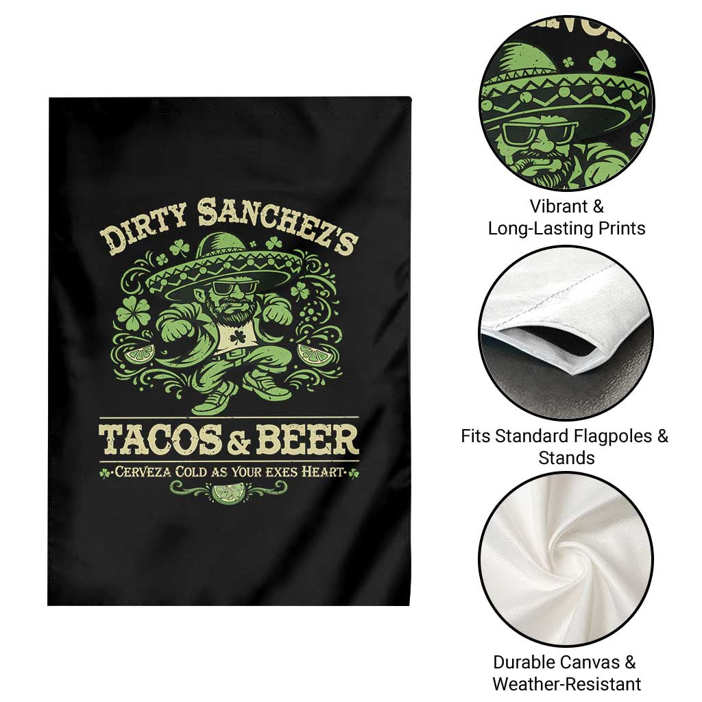 Dirty Sanchezs Tacos and Beer Funny Fiesta Garden Flag Cerveza Cold as Your Exes Heart Mexican Party Humor TS02 Print Your Wear
