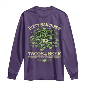 Dirty Sanchezs Tacos and Beer Funny Fiesta Long Sleeve Shirt Cerveza Cold as Your Exes Heart Mexican Party Humor TS02 Purple Print Your Wear