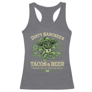 Dirty Sanchezs Tacos and Beer Funny Fiesta Racerback Tank Top Cerveza Cold as Your Exes Heart Mexican Party Humor TS02 Charcoal Print Your Wear