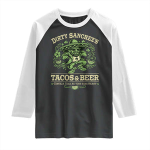 Dirty Sanchezs Tacos and Beer Funny Fiesta Raglan Shirt Cerveza Cold as Your Exes Heart Mexican Party Humor TS02 Black White Print Your Wear