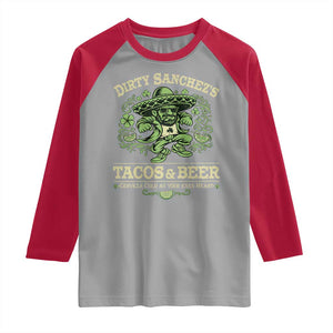 Dirty Sanchezs Tacos and Beer Funny Fiesta Raglan Shirt Cerveza Cold as Your Exes Heart Mexican Party Humor TS02 Sport Gray Red Print Your Wear