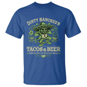 Dirty Sanchezs Tacos and Beer Funny Fiesta T Shirt Cerveza Cold as Your Exes Heart Mexican Party Humor TS02 Royal Blue Print Your Wear