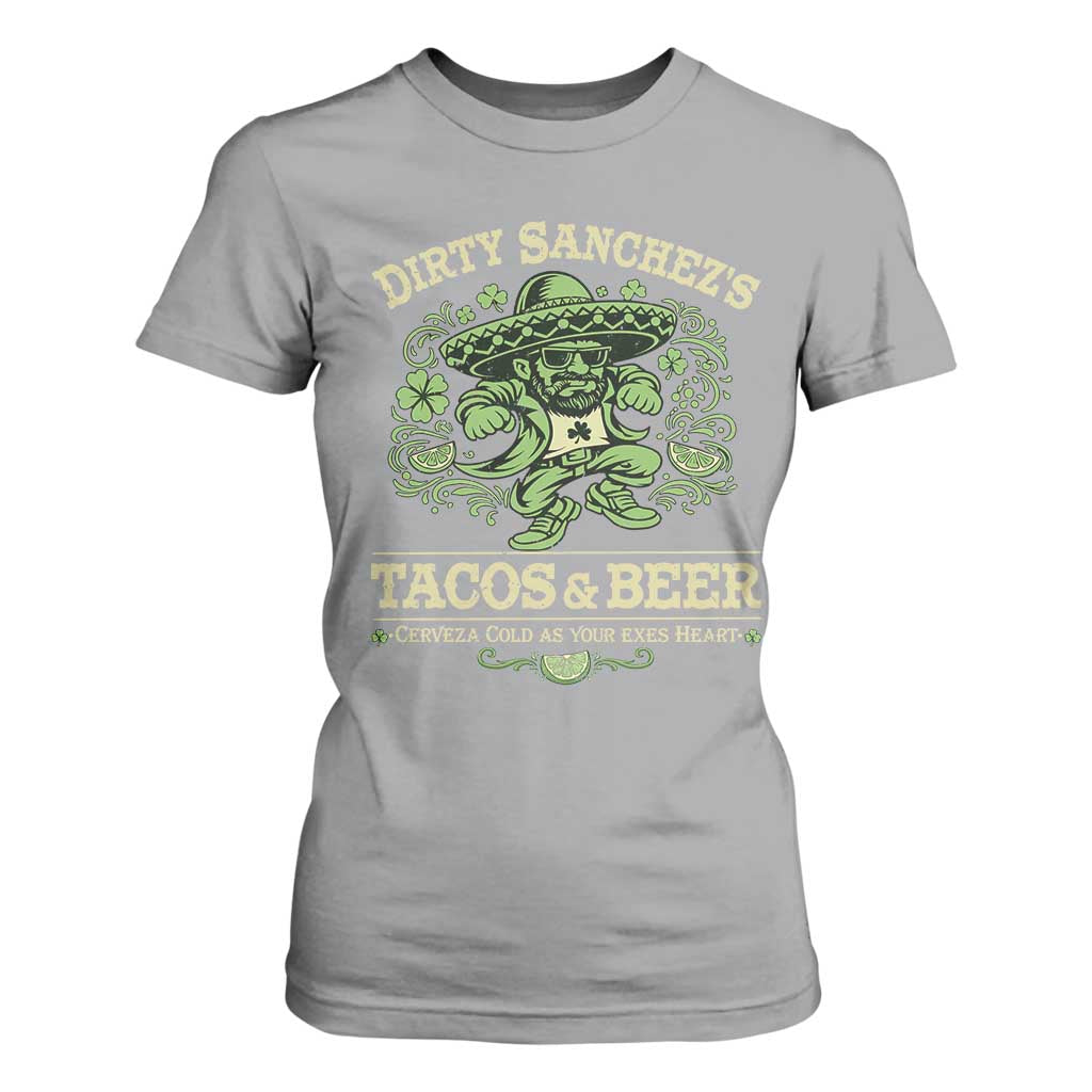 Dirty Sanchezs Tacos and Beer Funny Fiesta T Shirt For Women Cerveza Cold as Your Exes Heart Mexican Party Humor TS02 Sport Gray Print Your Wear