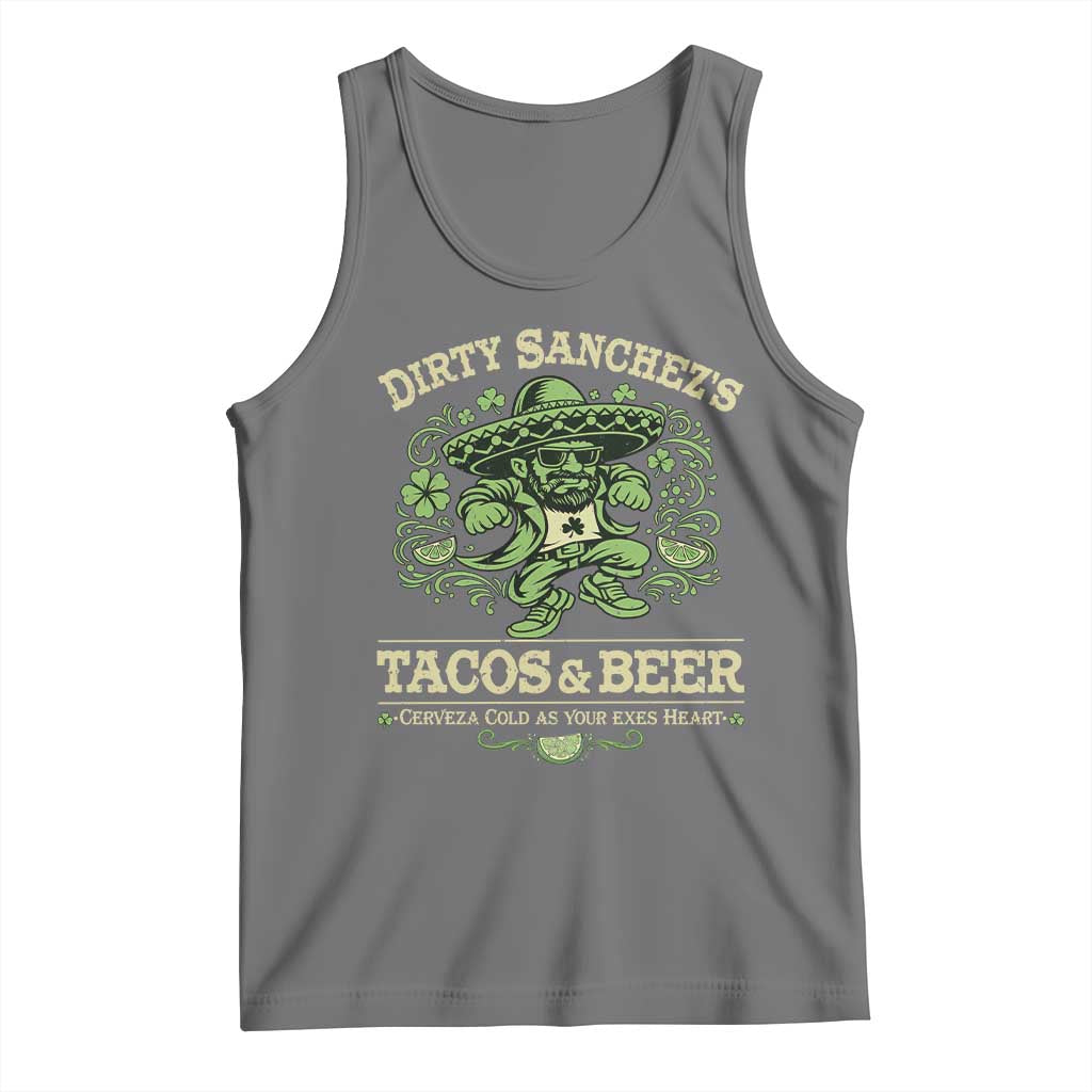 Dirty Sanchezs Tacos and Beer Funny Fiesta Tank Top Cerveza Cold as Your Exes Heart Mexican Party Humor TS02 Black Heather Print Your Wear