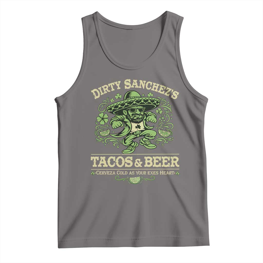 Dirty Sanchezs Tacos and Beer Funny Fiesta Tank Top Cerveza Cold as Your Exes Heart Mexican Party Humor TS02 Deep Heather Print Your Wear