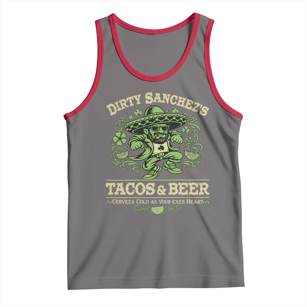 Dirty Sanchezs Tacos and Beer Funny Fiesta Tank Top Cerveza Cold as Your Exes Heart Mexican Party Humor TS02 Deep Heather Red Print Your Wear