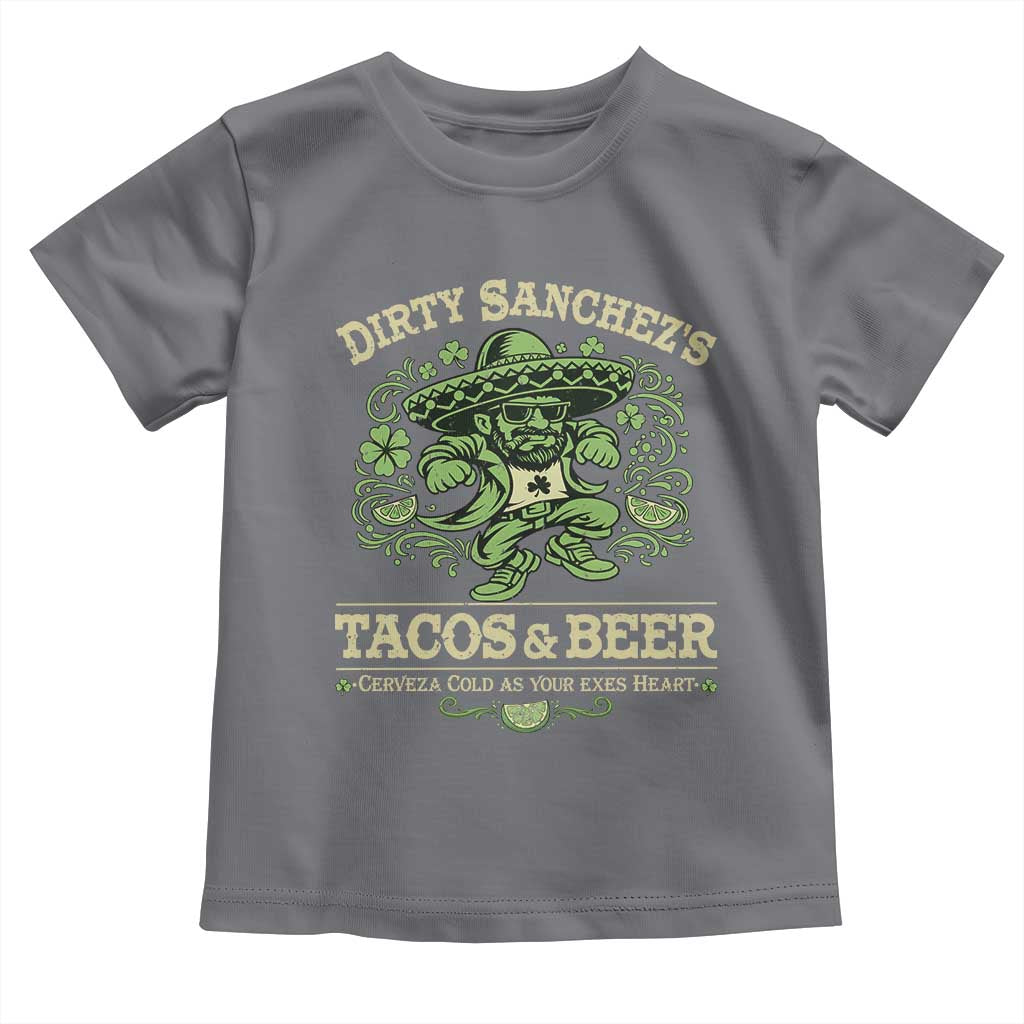 Dirty Sanchezs Tacos and Beer Funny Fiesta Toddler T Shirt Cerveza Cold as Your Exes Heart Mexican Party Humor TS02 Charcoal Print Your Wear