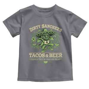 Dirty Sanchezs Tacos and Beer Funny Fiesta Toddler T Shirt Cerveza Cold as Your Exes Heart Mexican Party Humor TS02 Charcoal Print Your Wear