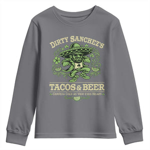 Dirty Sanchezs Tacos and Beer Funny Fiesta Youth Sweatshirt Cerveza Cold as Your Exes Heart Mexican Party Humor TS02 Charcoal Print Your Wear
