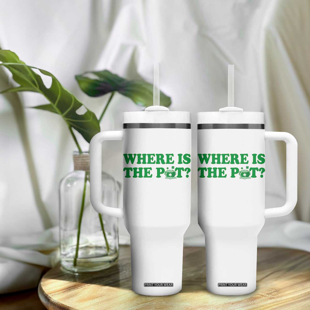 Where Is The Pot Funny St Patricks Day Tumbler With Handle Lucky Clover Irish Drinking Humor TS02 Print Your Wear