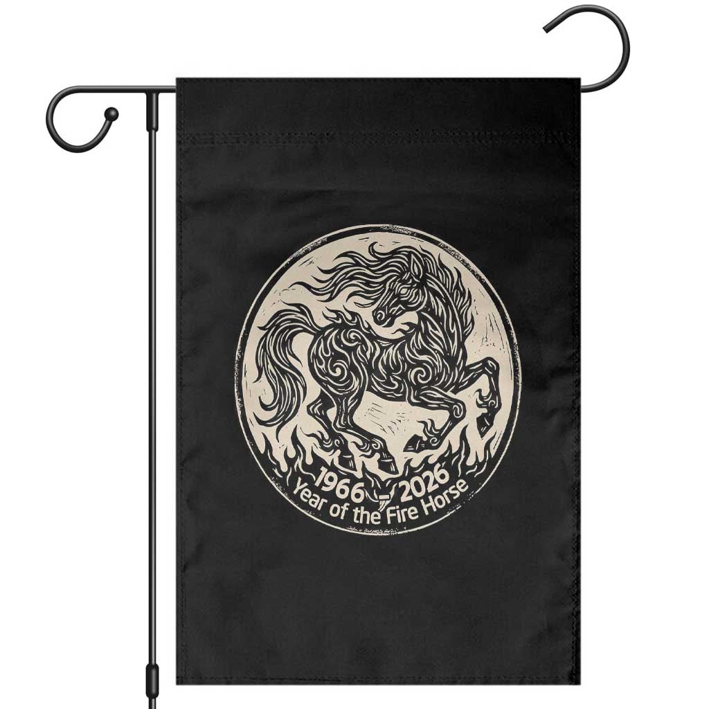 Year of the Fire Horse 1966 2026 Graphic Garden Flag 60 Years Chinese Zodiac Horse Vintage Style TS02 Black Print Your Wear