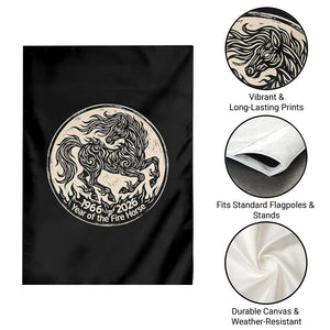 Year of the Fire Horse 1966 2026 Graphic Garden Flag 60 Years Chinese Zodiac Horse Vintage Style TS02 Print Your Wear