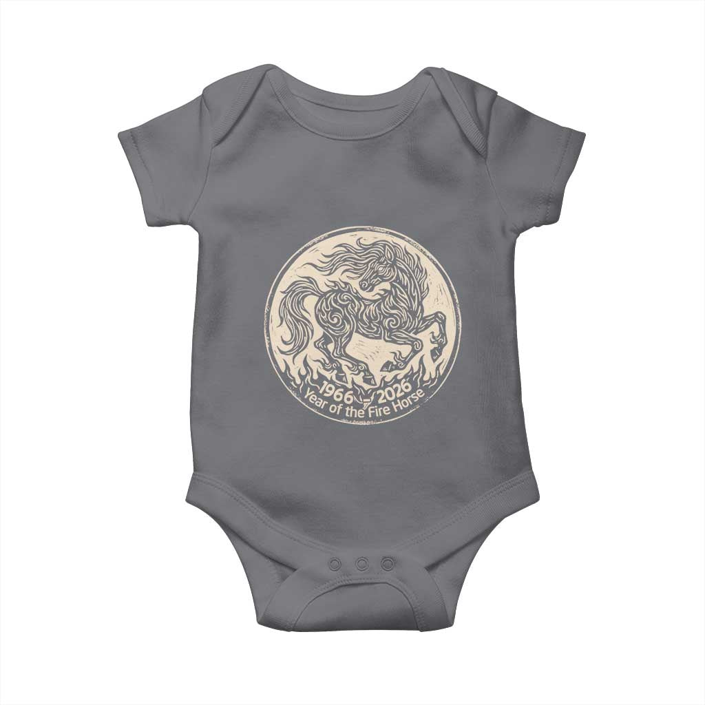 Year of the Fire Horse 1966 2026 Graphic Baby Onesie - 60 Years Chinese Zodiac Horse Vintage Style TS02 Charcoal Print Your Wear