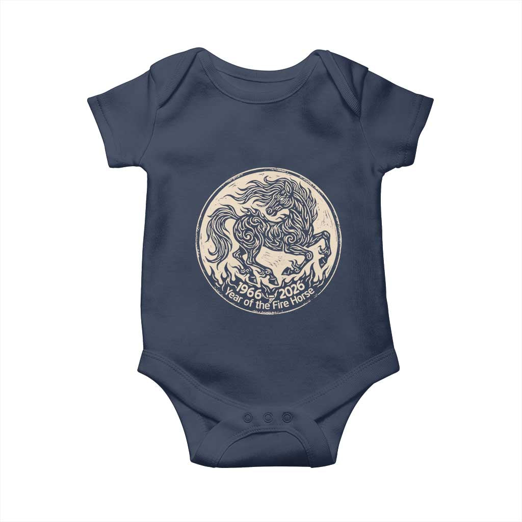 Year of the Fire Horse 1966 2026 Graphic Baby Onesie - 60 Years Chinese Zodiac Horse Vintage Style TS02 Navy Print Your Wear